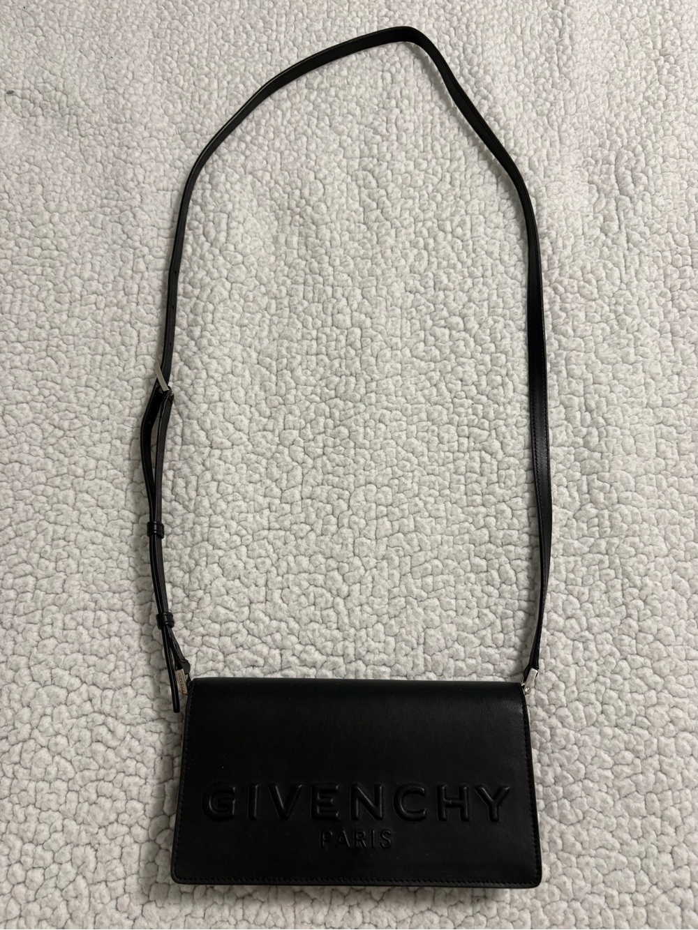 Givenchy Black Leather Embossed Logo Shoulder Bag
